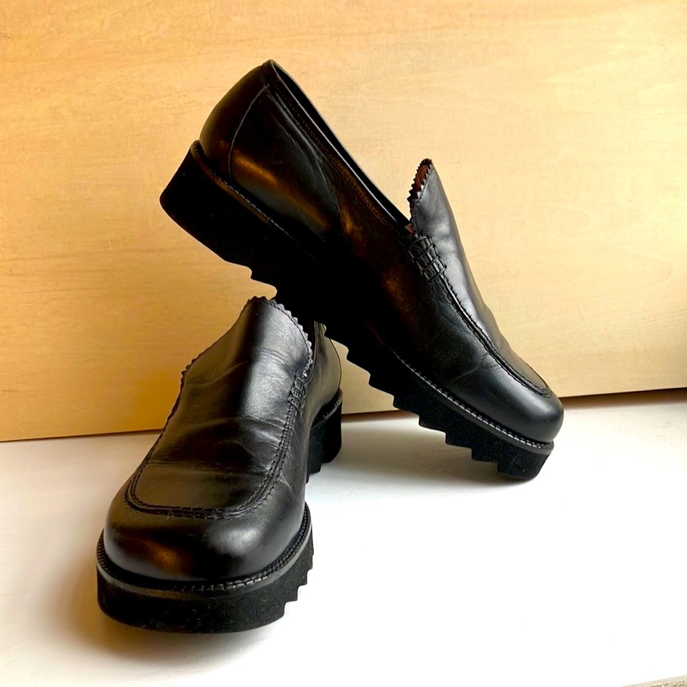 Donald J Pliner Leather Sawtooth Platform Slip-on Loafers size 9M Made in Italy